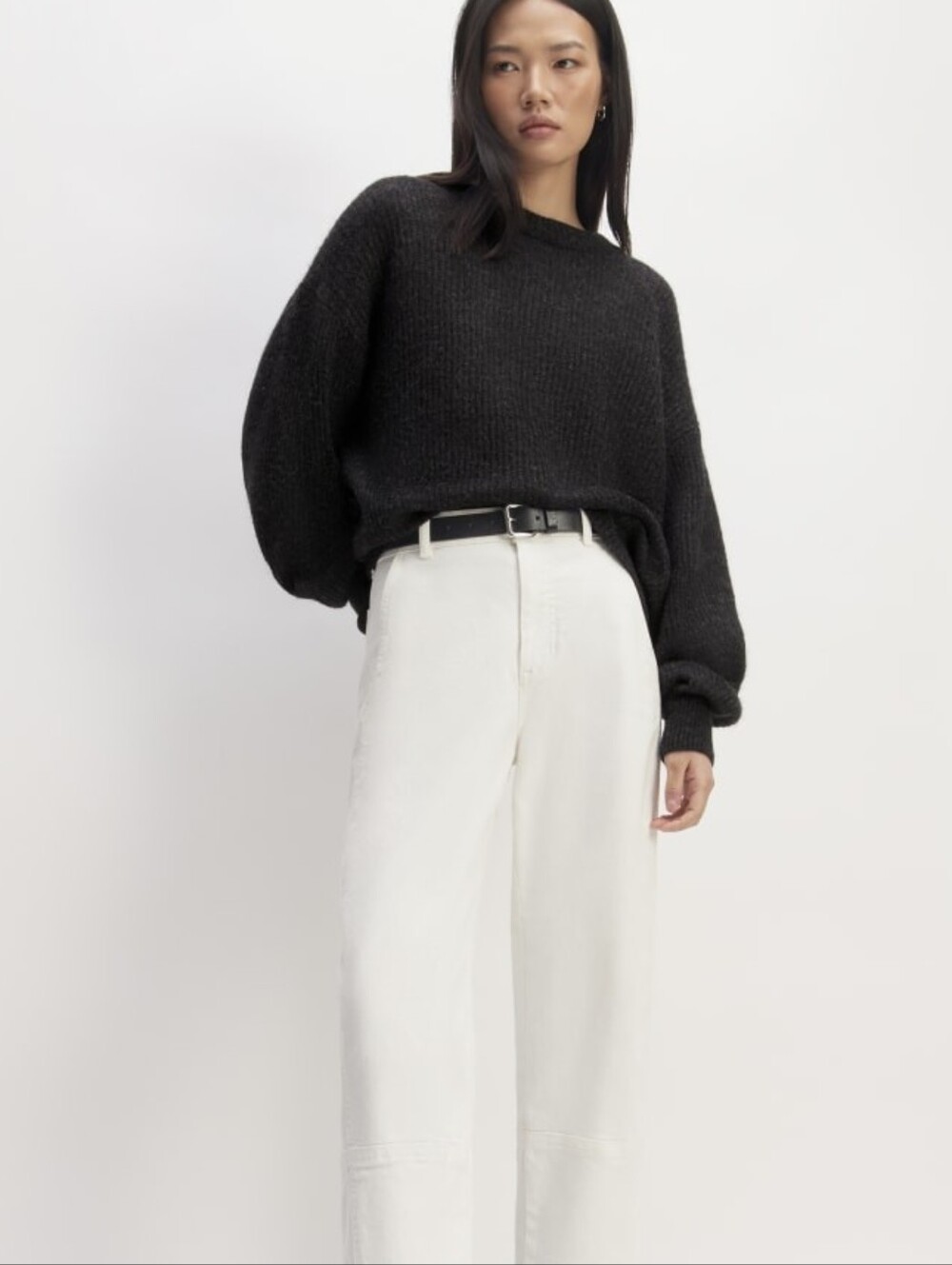 Everlane Heathered Black Alpaca Wool Crewneck Oversized The Cocoon Crew SM - Picture 4 of 13